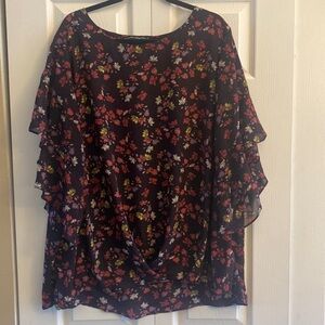 Catherine Maladrino chiffon floral ruffle blouse size 3X